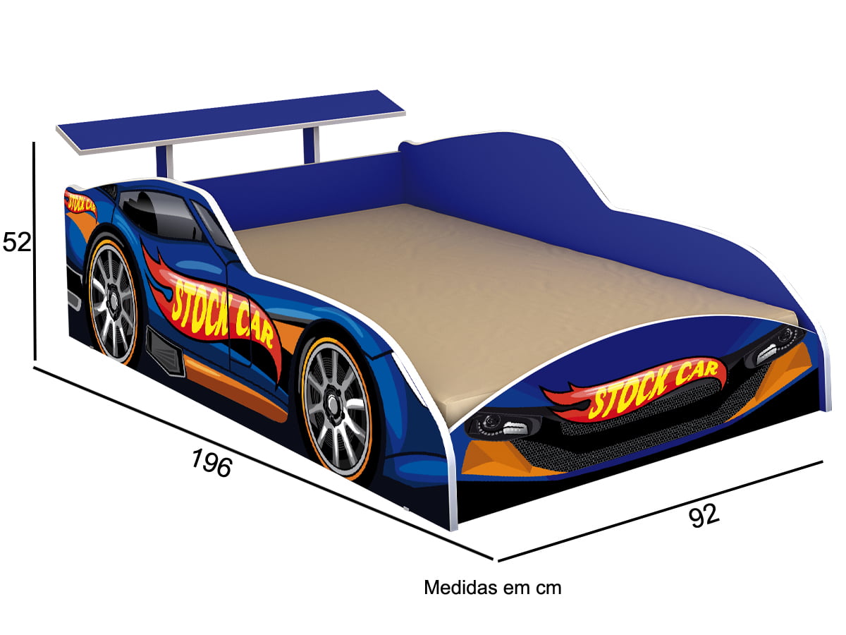 Cama Solteiro Carro stock car Azul - Móveis Bela