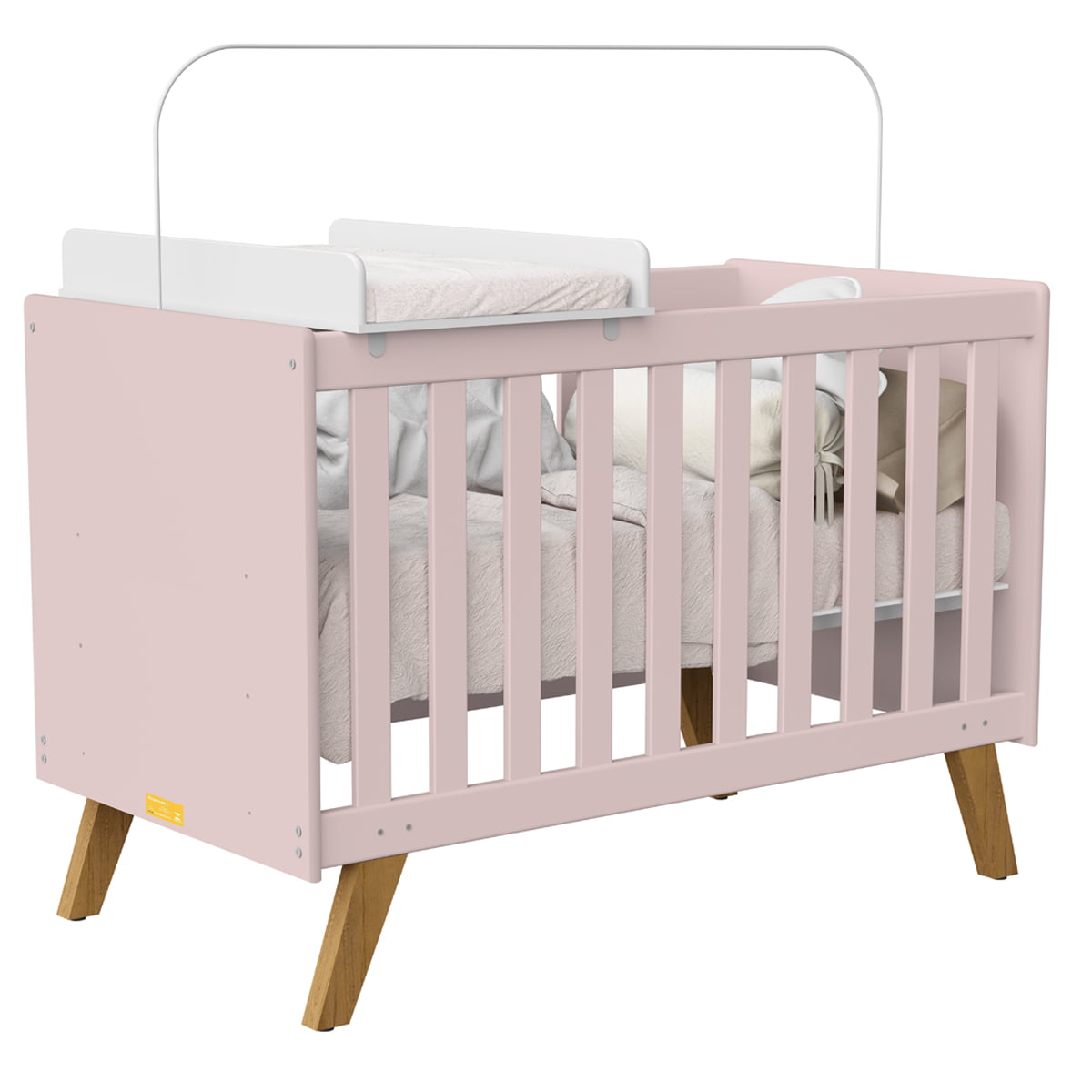 Berço Americano 2 em 1 com Trocador mini cama Infantil Retrô Rosa Ayla Kids 2 em 1  