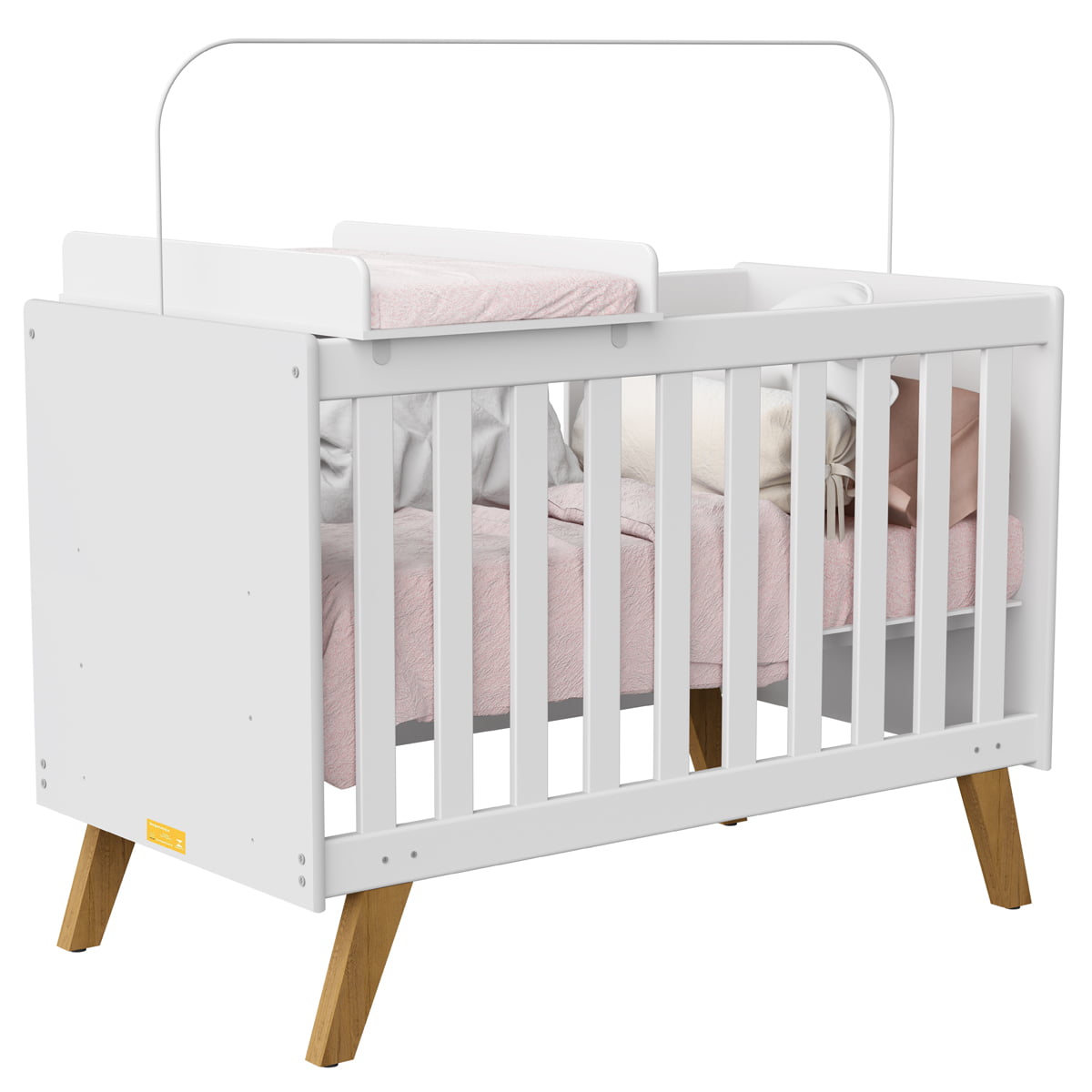 Berço Americano  2 em 1 mini com Trocador cama Infantil Retrô Branco Ayla Kids