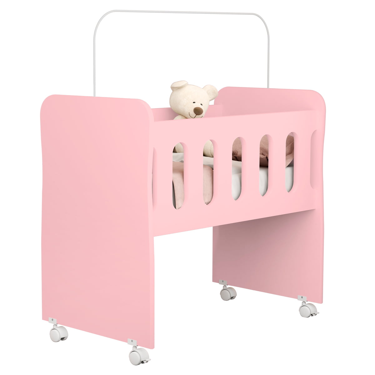 Berço Bedsid Mini Berço 2 X 1 Com Colchão Brinde Para Bebê Rosa