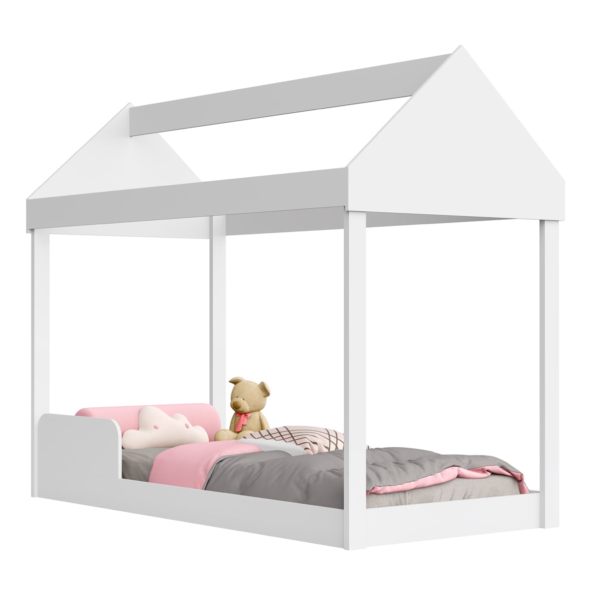 Cama Infantil Solteiro Menina Menino Montessoriana Branco Sem Voal