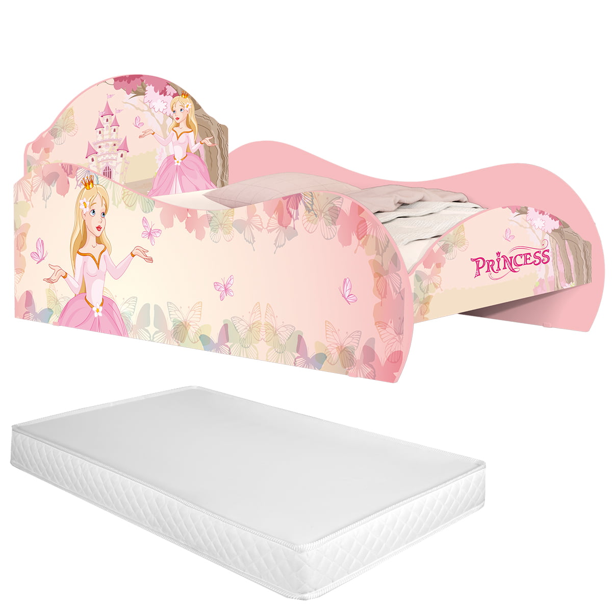 Cama Solteiro Princesa Encantada com Colchão Rosa - Móveis Bela 