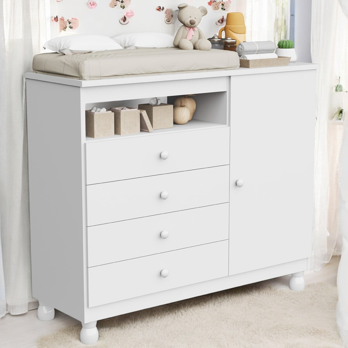 Cômoda Sapateira Baby Bela Com Colchão Trocador Impermeável Branco 