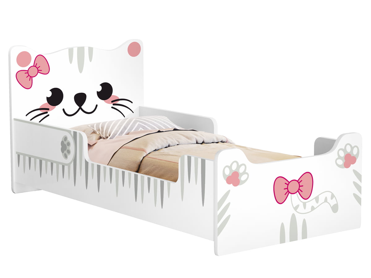 Mini cama Juvenil Infantil Montessoriana Gatinho Branca/Rosa