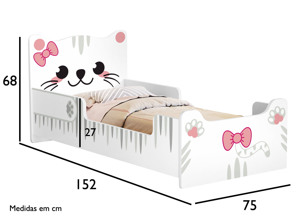 Mini cama Juvenil Infantil Gatinho Branca/Rosa - Móveis Bela