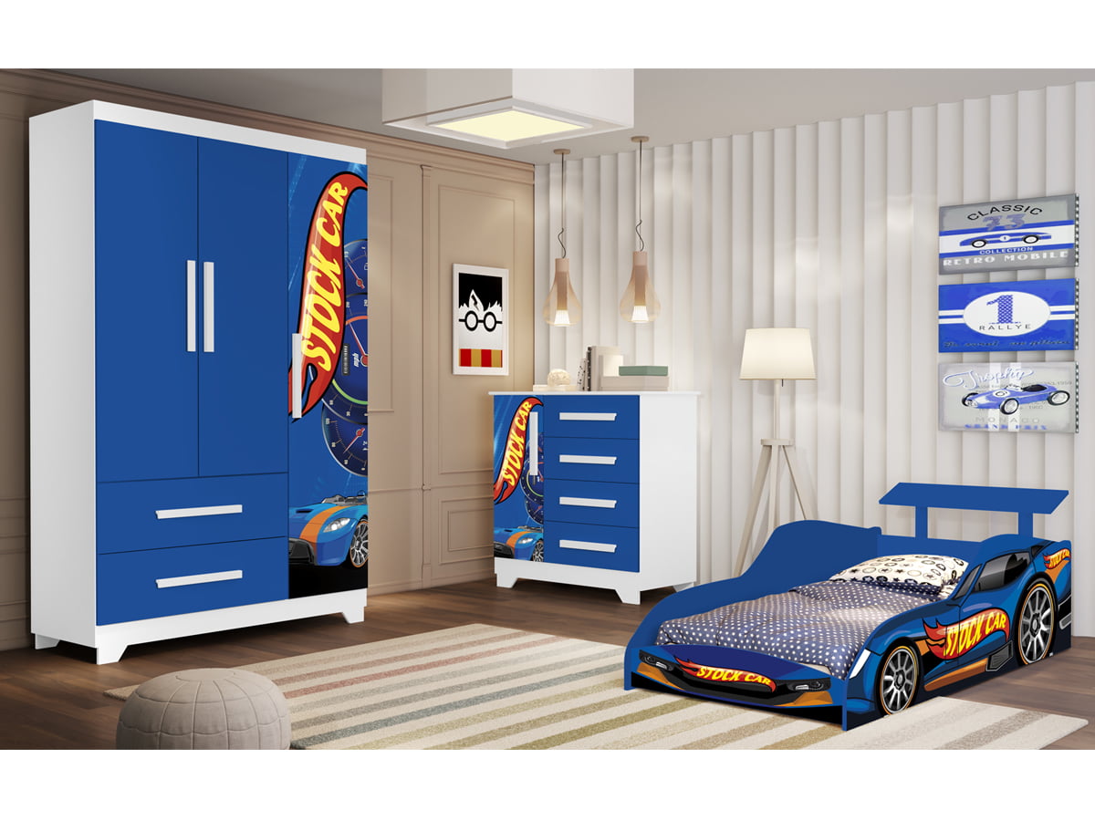 Mini Cama Infantil Carro de Corrida Azul + Colchão