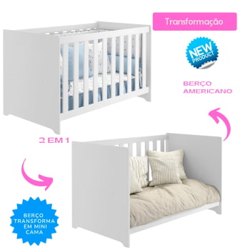 Berço Americano Infantil Baby Kids Branco com Colchão