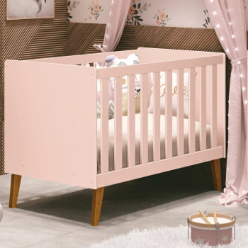 Berço Americano mini cama Infantil Retrô Rosa Ayla Kids 2 em 1 com Colchão