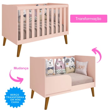 Berço Americano mini cama Infantil Retrô Rosa Ayla Kids 2 em 1 com Colchão