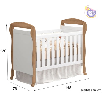 Berço Americano Mini Cama Provençal Retrô Dany Bela Branco/Savana Com COlchão