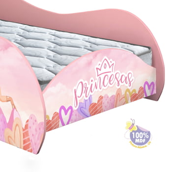 Cama Juvenil Infantil Criança Princesas Encantada Castelo Montessoriana Menina Rosa colchão