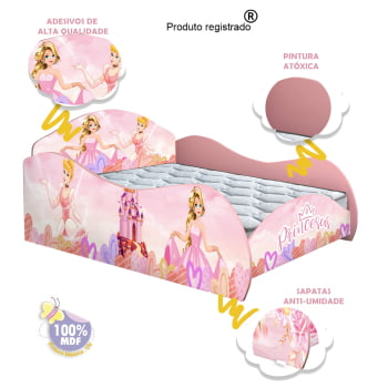 Cama Juvenil Infantil Criança Princesas Encantada Castelo Montessoriana Menina Rosa colchão