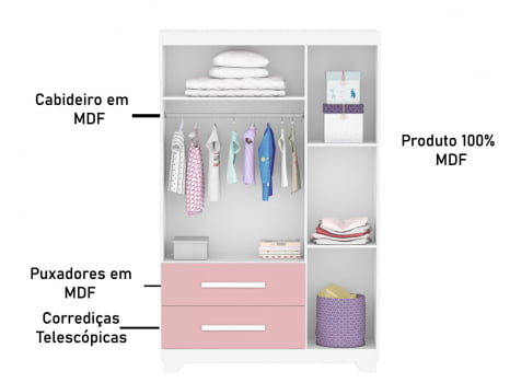 Jogo De Quarto Infantil Completo Solteiro Cama Cômoda Roupeiro Colchão Mesinha Estudos Banqueta Princesa Rosa