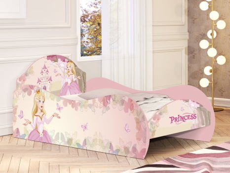 Jogo De Quarto Infantil Completo Solteiro Cama Cômoda Roupeiro Colchão Mesinha Estudos Banqueta Princesa Rosa