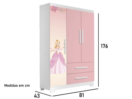 Jogo De Quarto Infantil Completo Solteiro Cama Cômoda Roupeiro Colchão Mesinha Estudos Banqueta Princesa Rosa