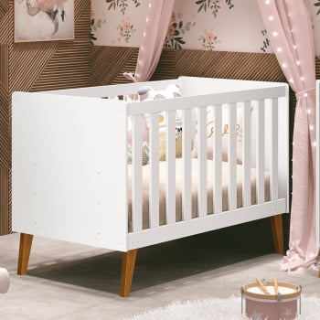 Berço Americano  2 em 1 mini com Trocador cama Infantil Retrô Branco Ayla Kids