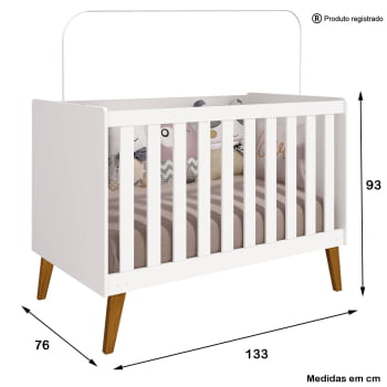 Berço Americano  2 em 1 mini com Trocador cama Infantil Retrô Branco Ayla Kids