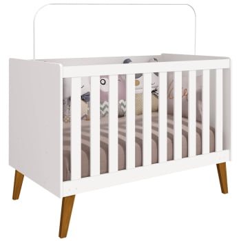 Berço Americano mini cama Infantil Retrô Branco Ayla com Trocador Kids 2 em 1 com Colchão