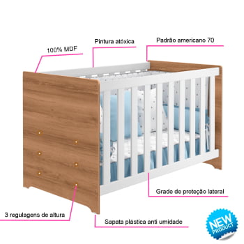 Berço Americano Infantil Baby Kids Branco com Castanho