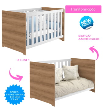 Berço Americano Infantil Baby Kids Branco com Castanho