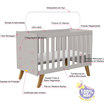 Berço Americano mini cama Infantil Retrô Areia Ayla Kids 2 em 1 com Colchão