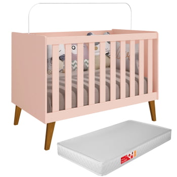 Berço Americano mini cama Infantil Retrô Rosa Ayla Kids 2 em 1 com Colchão