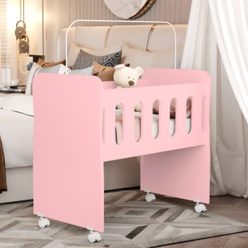 Berço Bedsid Mini Berço 2 X 1 Com Colchão Brinde Para Bebê Rosa