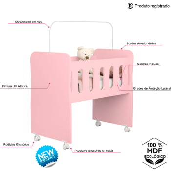 Berço Bedsid Mini Berço 2 X 1 Com Colchão Brinde Para Bebê Rosa