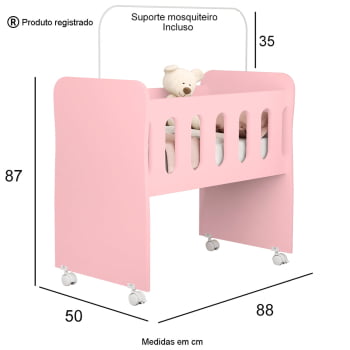 Berço Bedsid Mini Berço 2 X 1 Com Colchão Brinde Para Bebê Rosa