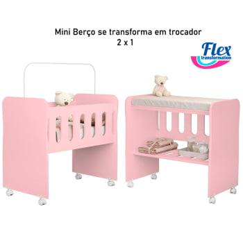 Berço Bedsid Mini Berço 2 X 1 Com Colchão Brinde Para Bebê Rosa