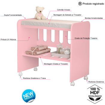 Berço Bedsid Mini Berço 2 X 1 Com Colchão Brinde Para Bebê Rosa