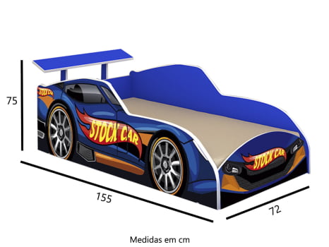 Cama Juvenil Infantil Criança Carro Corrida Stock car Azul