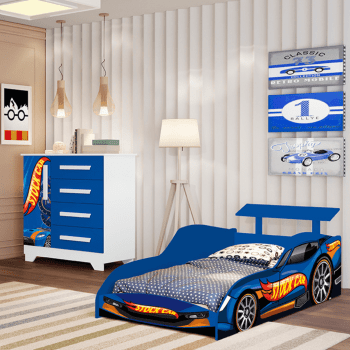 Cama e Cômoda Solteiro Stock Car Azul 