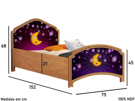 Cama Infantil Juvenil Lua Rosa Castanho Com Colchão