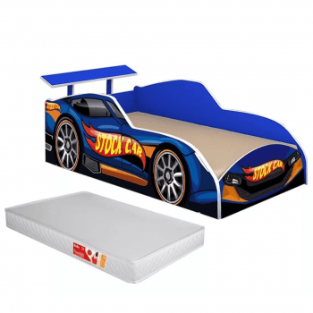 Cama Juvenil Infantil Carro Corrida stock Car Azul Com Colchão