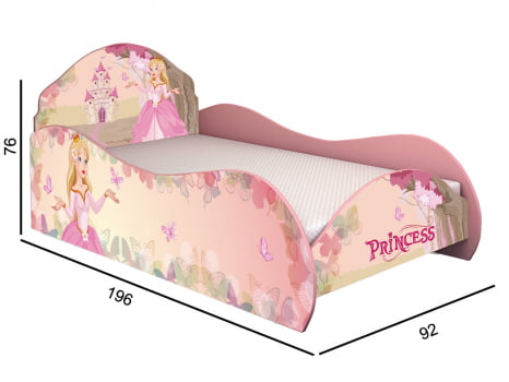 Cama e Cômoda de Solteiro Princesa Rosa