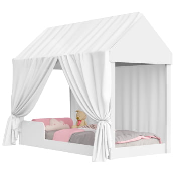 Cama Infantil Solteiro Montessoriana Com Voal Menina menino Branco