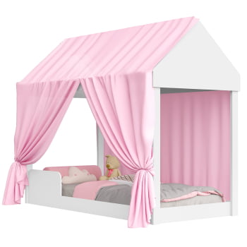 Cama Infantil Solteiro Montessoriana Menina Voal Rosa Com Colchão  