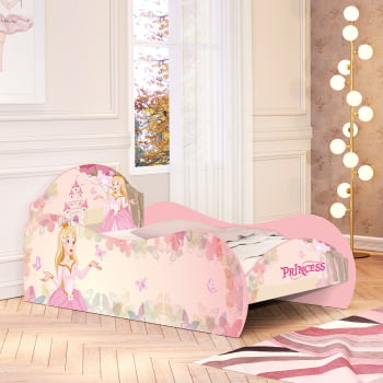 Cama Solteiro Princesa Encantada com Colchão Rosa - Móveis Bela 