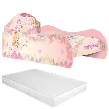 Cama Solteiro Princesa Encantada com Colchão Rosa - Móveis Bela 