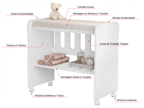 Berço Bedsid Mini Berço 2 X 1 Com Colchão Brinde Para Bebê Branco