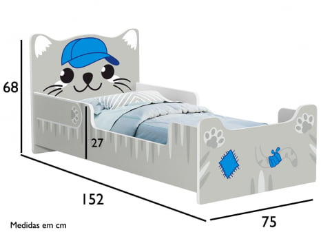 Mini cama Juvenil Infantil Gatinho Montessoriana Branca/Azul