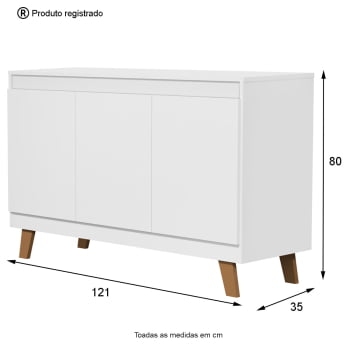 Buffet Aparador Multifuncional Cantinho Café Recepção 3 Portas Bela 1,20 Branco