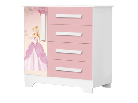 Comoda para quarto pequena 100% mdf gavetas sapateira infantil juvenil menina adesivada princesa encantada