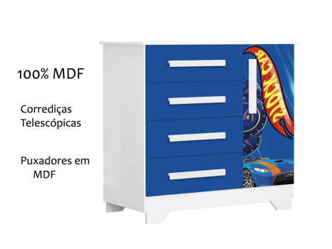 Comoda para quarto pequena 100% mdf gavetas sapateira infantil juvenil menino adesivado Carro Corrida Stock Car