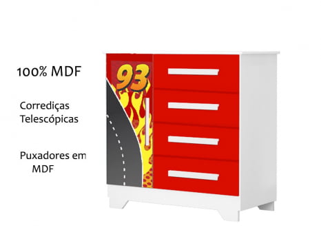 Comoda para quarto 100% mdf gavetas sapateira infantil juvenil menino adesivada Vermelho Formula1