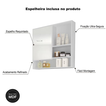 Conjunto Gabinete Banheiro Completo Bela com Nicho Espelheira Cuba Inclusa 80cm Branco 