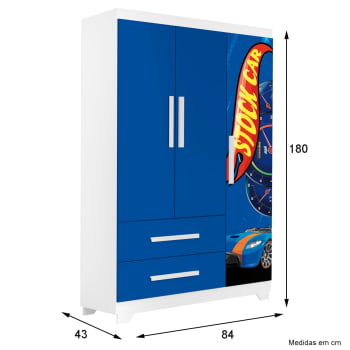 Jogo Completo Quarto Infantil Carro Stock Car Menino Corrida Azul Colchão Incluso 100% MDF