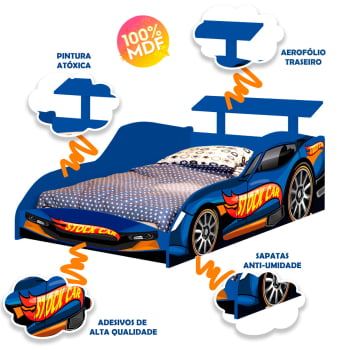 Jogo Completo Quarto Infantil Carro Stock Car Menino Corrida Azul Colchão Incluso 100% MDF