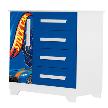 Jogo Completo Quarto Infantil Carro Stock Car Menino Corrida Azul Colchão Incluso 100% MDF